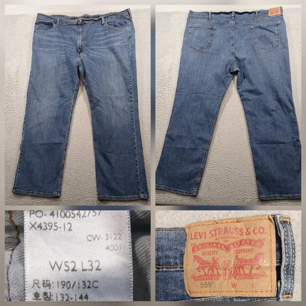 Levi's 559 Relaxed Straight Jeans Mens 52x32 Medium Wash Blue‎ Stretch EUC